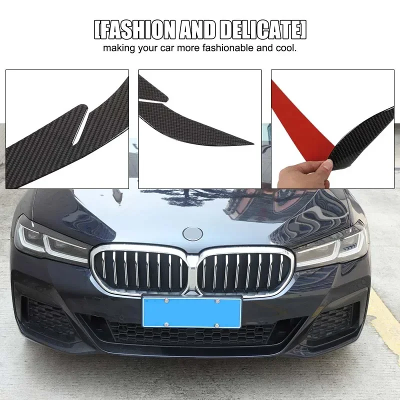 Soft Carbon Fiber For BMW 5 Series G30 2018-2023 Car Headlight Eyebrow Decorative Strip Stick Exterior Protection Accessories