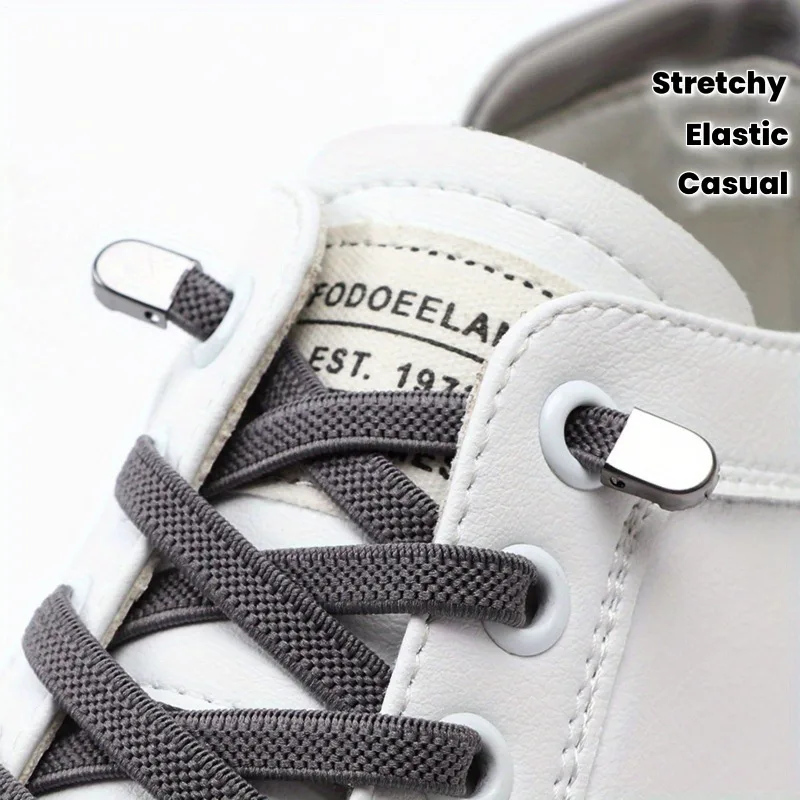 1 Set of Lace up Elastic Sports Shoe Laces - Elastic Polyester and Spandex, Adjustable Casual Shoelaces with Metal Toe Caps