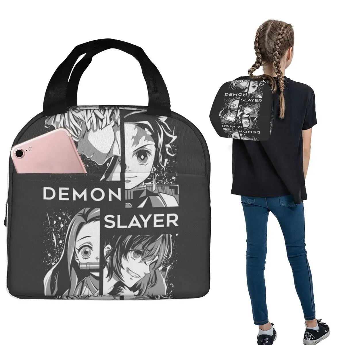 

Сумки для обеда Demon Slayer в японском стиле аниме, изолированная коробка для бенто, водонепроницаемая сумка для обеда, многоразовые сумки для пикника для женщин, студентов, путешествий