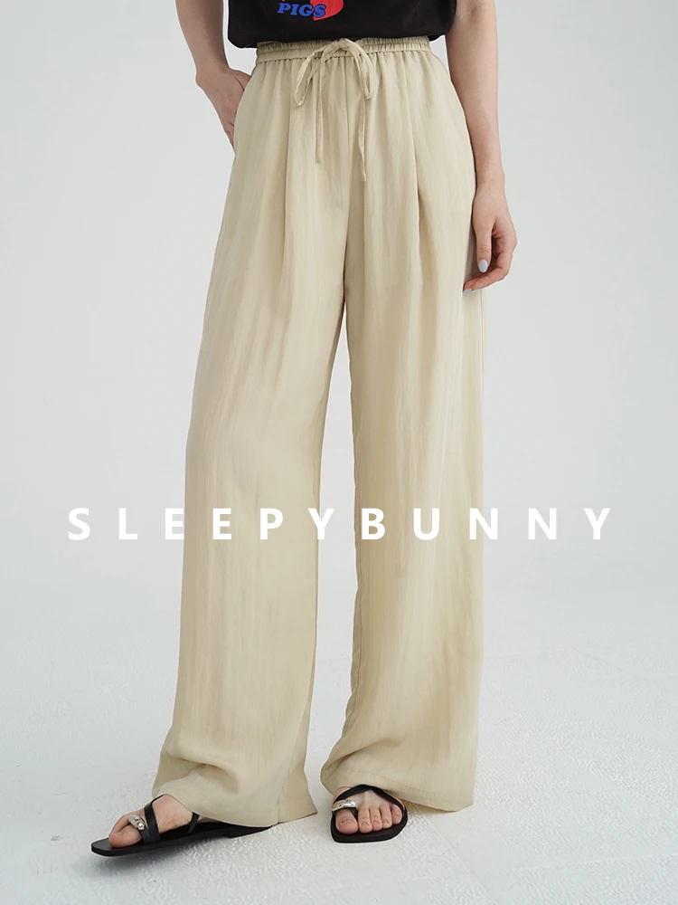 Wide Leg Pants Summer 2025 – Lightweight Drawstring Waist Trousers, Loose Fit Flowy High Waist Casual Long Pants for Daily Wear