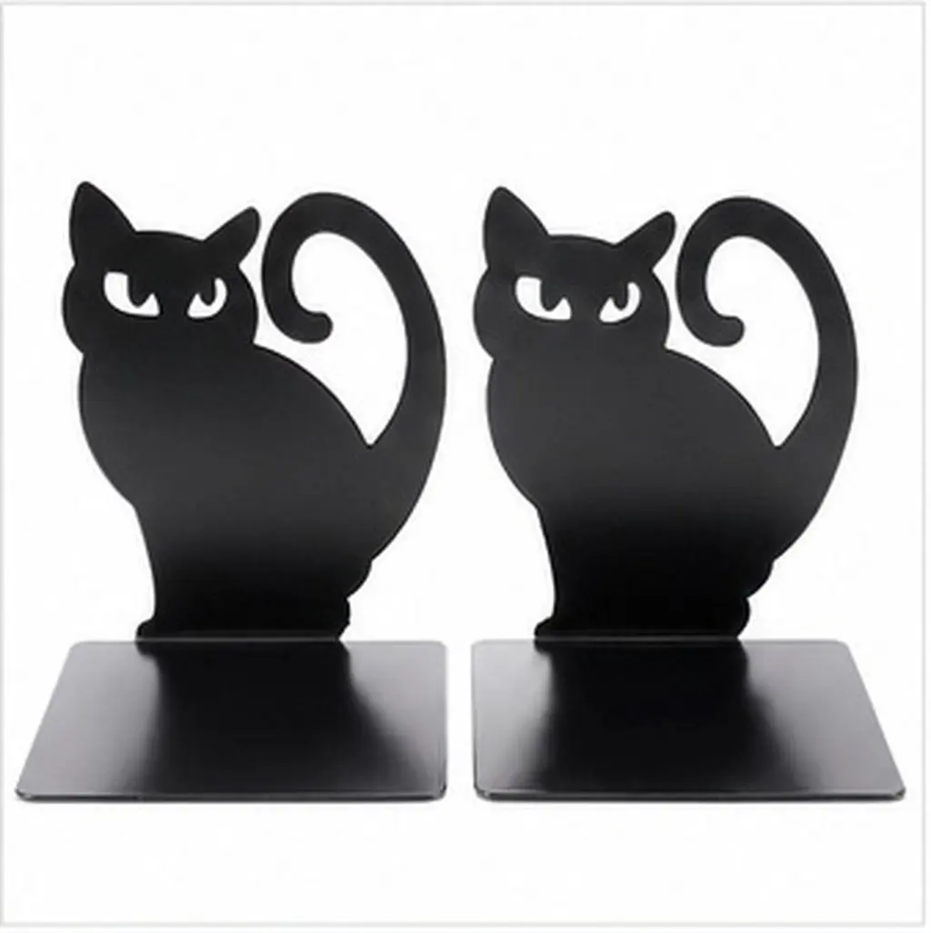2Pcs Iron Metal Bookend Cat Shape Book Organizer Exquisite Desktop Book Holder Reading File Stand for Home Study Office