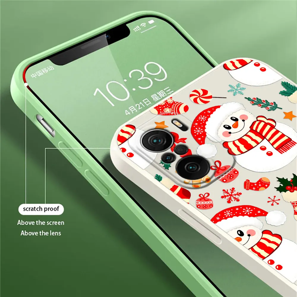 크리스마스 산타클로스 케이스 샤오미 포코 X7 F7 M7 X4 X5 F6 M6 프로 5G X3 미 11 라이트 10T 11T 12T 13T 14T 15T 프로 15 폰 커버