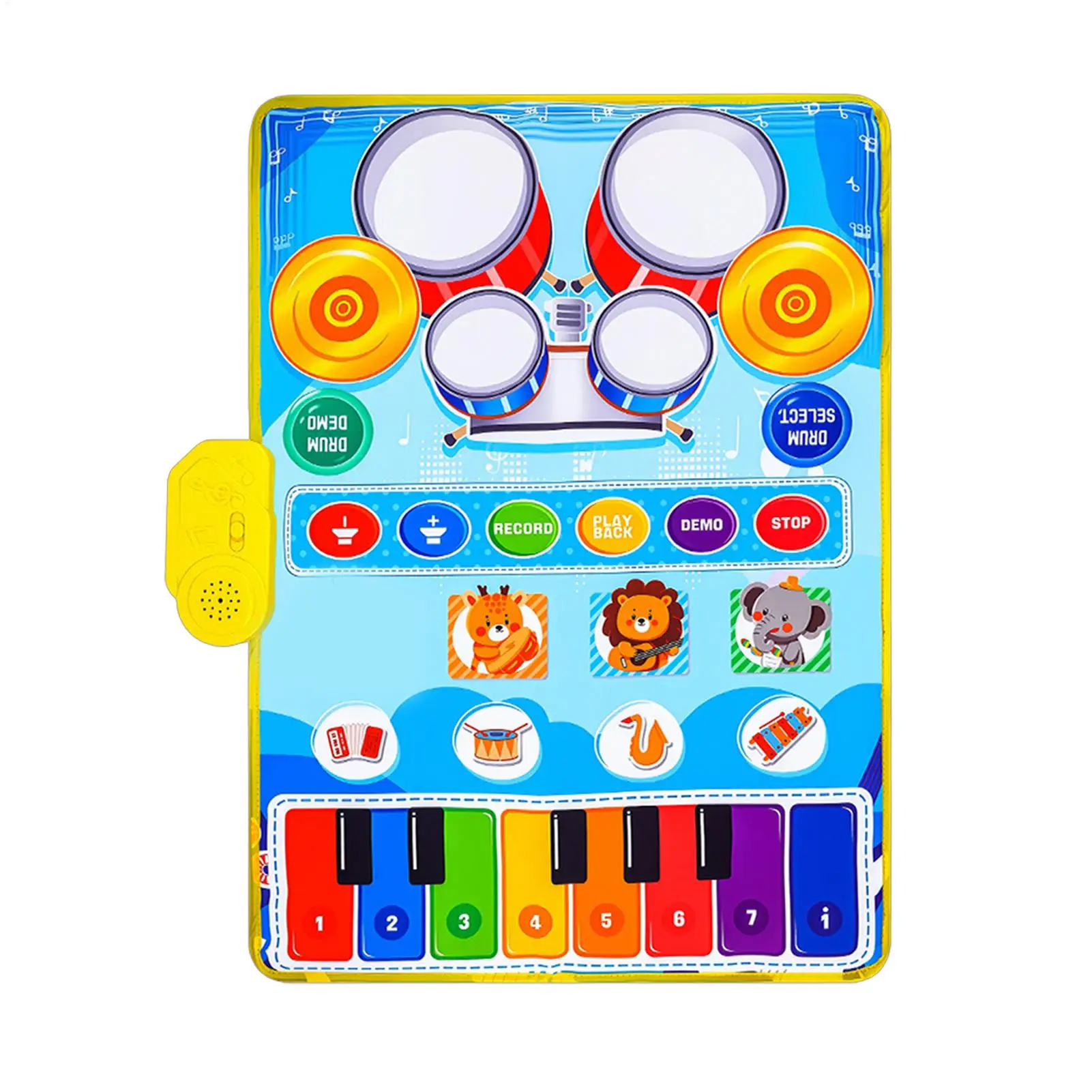 Piano Mat For Kids Sensory Educational Multi-Functional Musical Drum Pad Music Play Mat For Stroller Nursery Crib Carseat