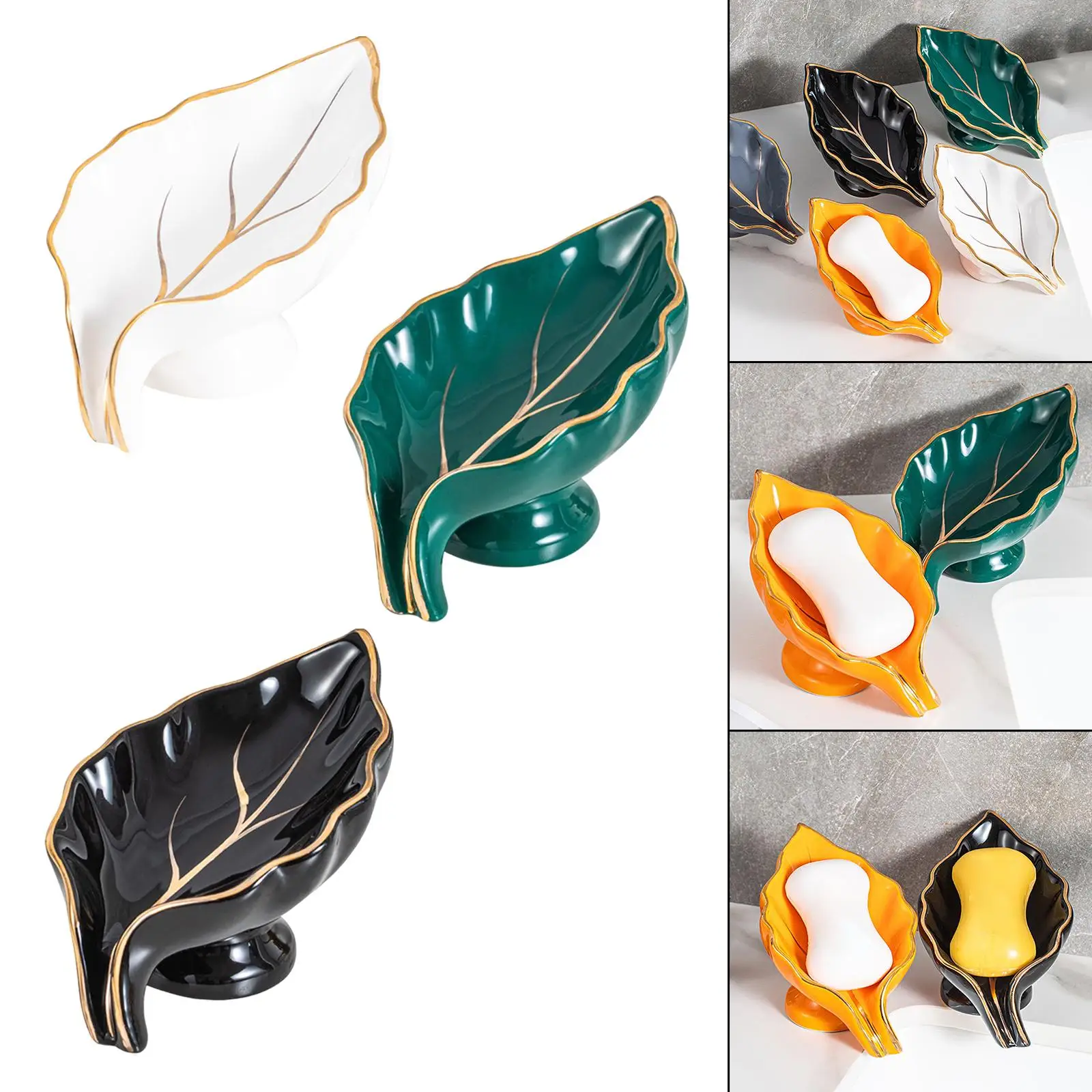 

Ceramics Bathroom Soap Dishes Drainage Tray Container Storage Case Box Rack for Kitchen, Countertop, Bath, Toilet, Decorative