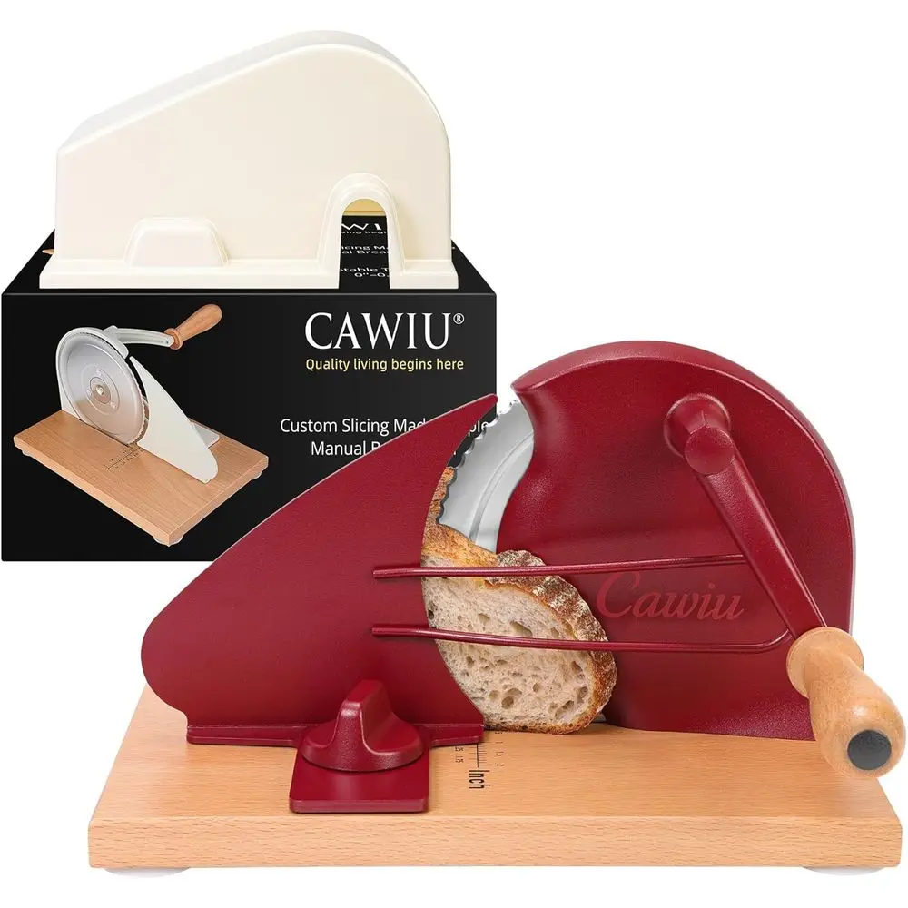 

Upgraded Manual Bread Slicer - Adjustable Thick Bread Cutter with Hand Crank, Suction Cups, Slicing Guide, Scale Line & Cover
