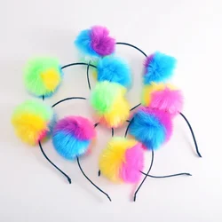 Colorful Fluffy Fur Ball Headband Kids Girls Women Princess Hair Accessories Birthday Party Pompon Headwear Christmas Gift
