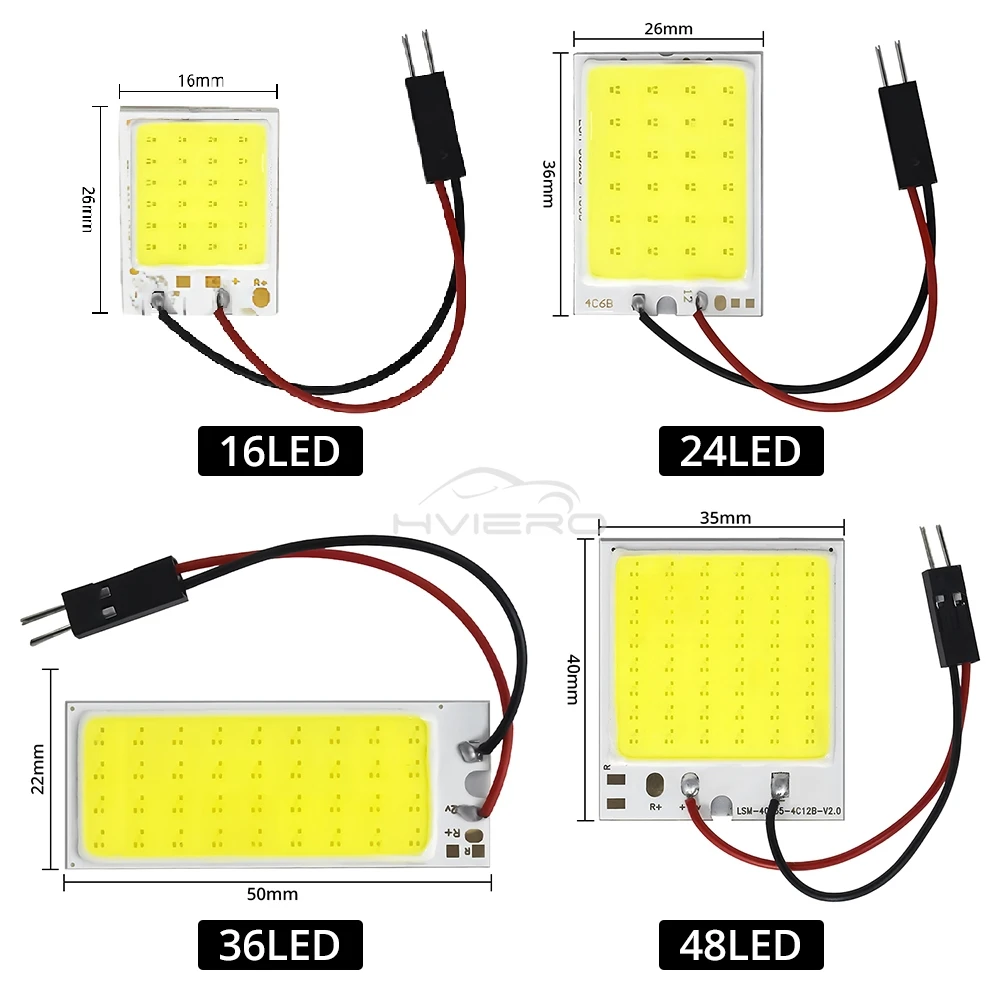 2X T10 W5W Auto COB LED Wewnętrzne światło do czytania kopułkowe ultra jasne 16/24/36/48SMD Białe żarówki samochodowe do drzwi bagażnika Lampa obrysowa