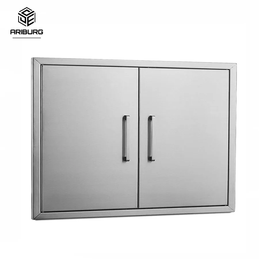 

Outdoor Kitchen Doors 28" W x 21" H Stainless Steel BBQ Double Access Door Flush Mount for Outdoor Kitchen Island