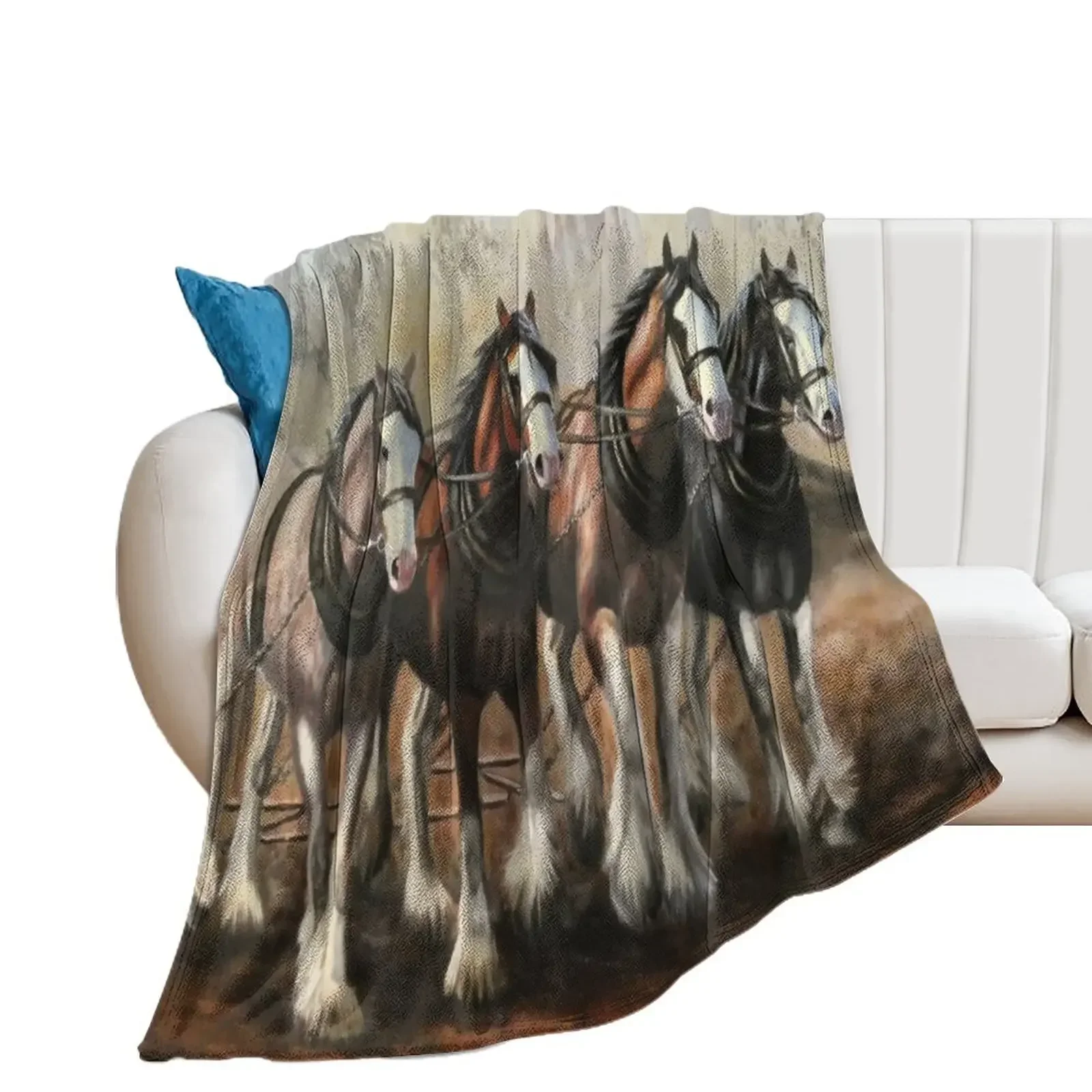 Clydesdale Horses Throw Blanket Shaggy Picnic Furrys Bed Fashionable Blankets