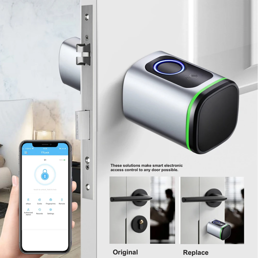 Tuya BLE Smart Electronic Door Lock Cylinder Core Fingerprint APP Keys Pincode IC Card Unlock supports Gateway M1 for Home Hotel