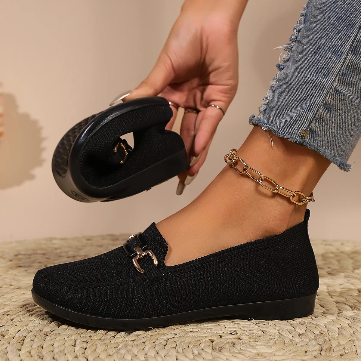 Zapatos planos de punta redonda para mujer, mocasines ligeros a la moda, zapatillas informales poco profundas, zapatos de diseñador, primavera y otoño