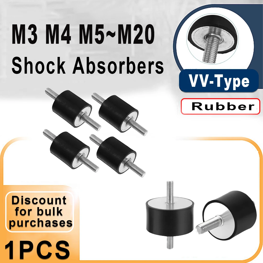 

1Pcs Male-Male Thread M3 M4 M5 M6 M8 ~M20 Shock Absorbers VV-Type Rubber Mount Anti Vibration Dia 8-40mm Silent Block