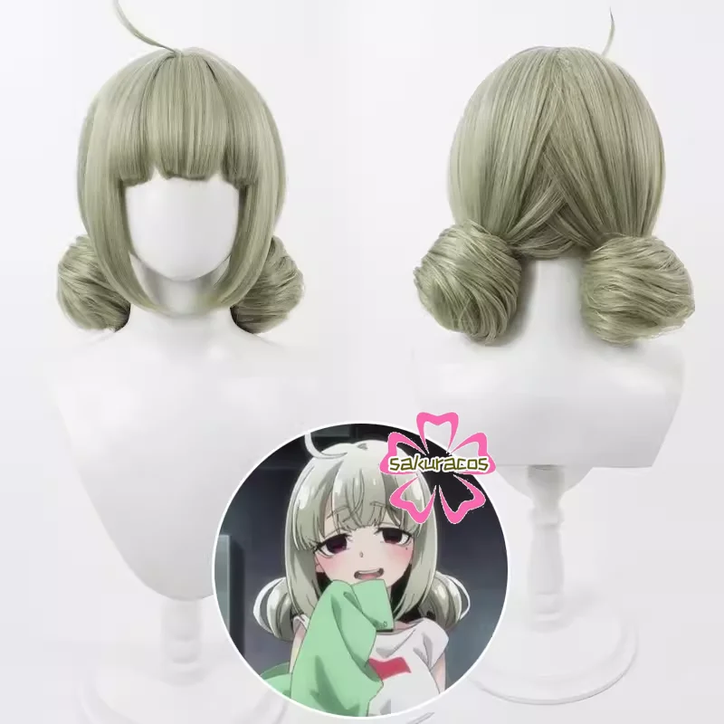 Araga Kiwi Wig Cosplay Anime Gushing Over Magical Girls Cyan Short Hairs Wigs with Twin Tails Heat Resistant Synthetic Hair