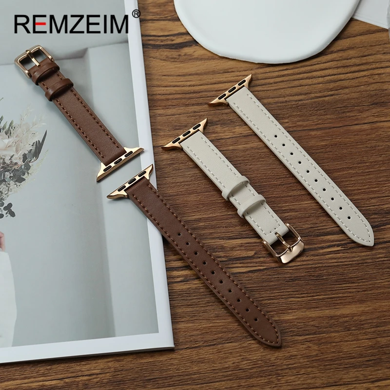 حزام ساعة نحيف بتصميم بسيط لساعة أبل 38/40/41/42/44/45/46/49 ملم حزام جلدي لساعة Iwatch 1-10 SE Ultra 2 الذكية