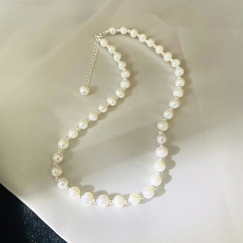 

Wholesale 925 Sterling Silver Choker Necklace 6-7mm Real Natural Freshwater Pearl Necklaces For Women Fashion Jewelry Gift