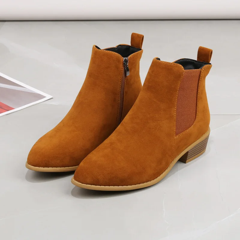 Botas puntiagudas De ante para Mujer, Botines De tacón grueso con cremallera, talla grande 43, Otoño, 2024