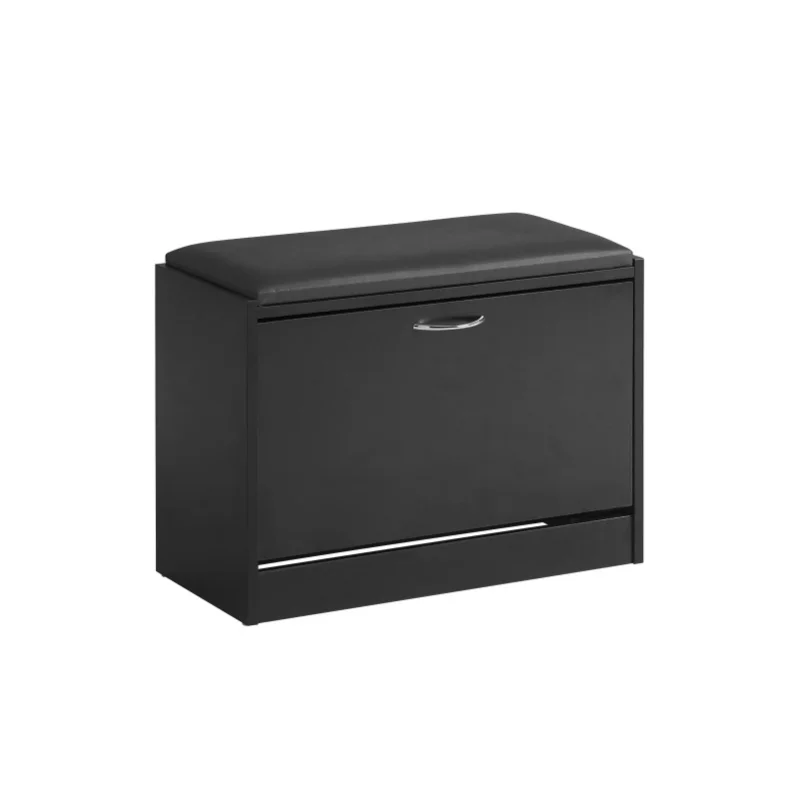 SoBuy FSR16-SCH Schuhbank schmal mit Sitzfläche & Stauraum – Sitzbank mit Klappe & Schuhregal platzsparend für Flur & Eingang – Schwarz, 60x47x30 cm, bis 120 kg