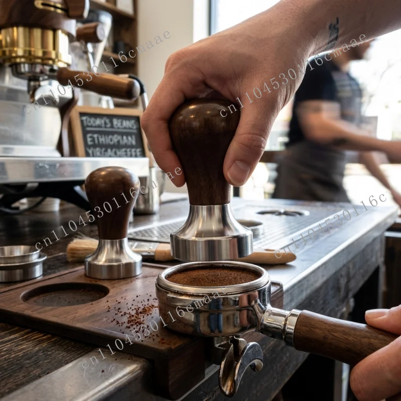 Espresso Press with Walnut Handle 49mm Coffee Press for Coffee Makers, Espresso Suppliers