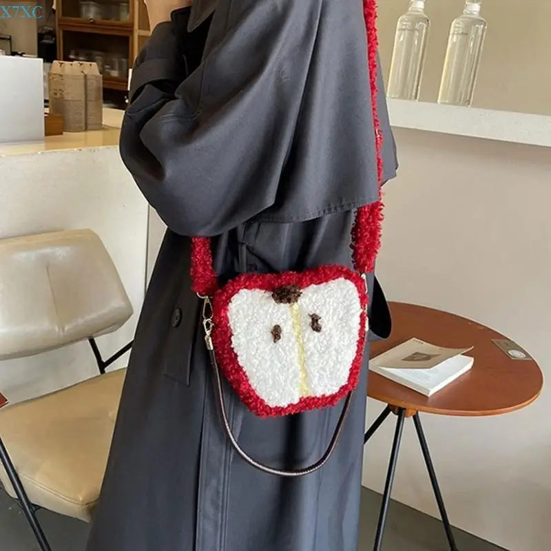 

X7XC Warm Lamb Wool Shoulder Handbag for Christmas Festival Fruit Crossbody Bag