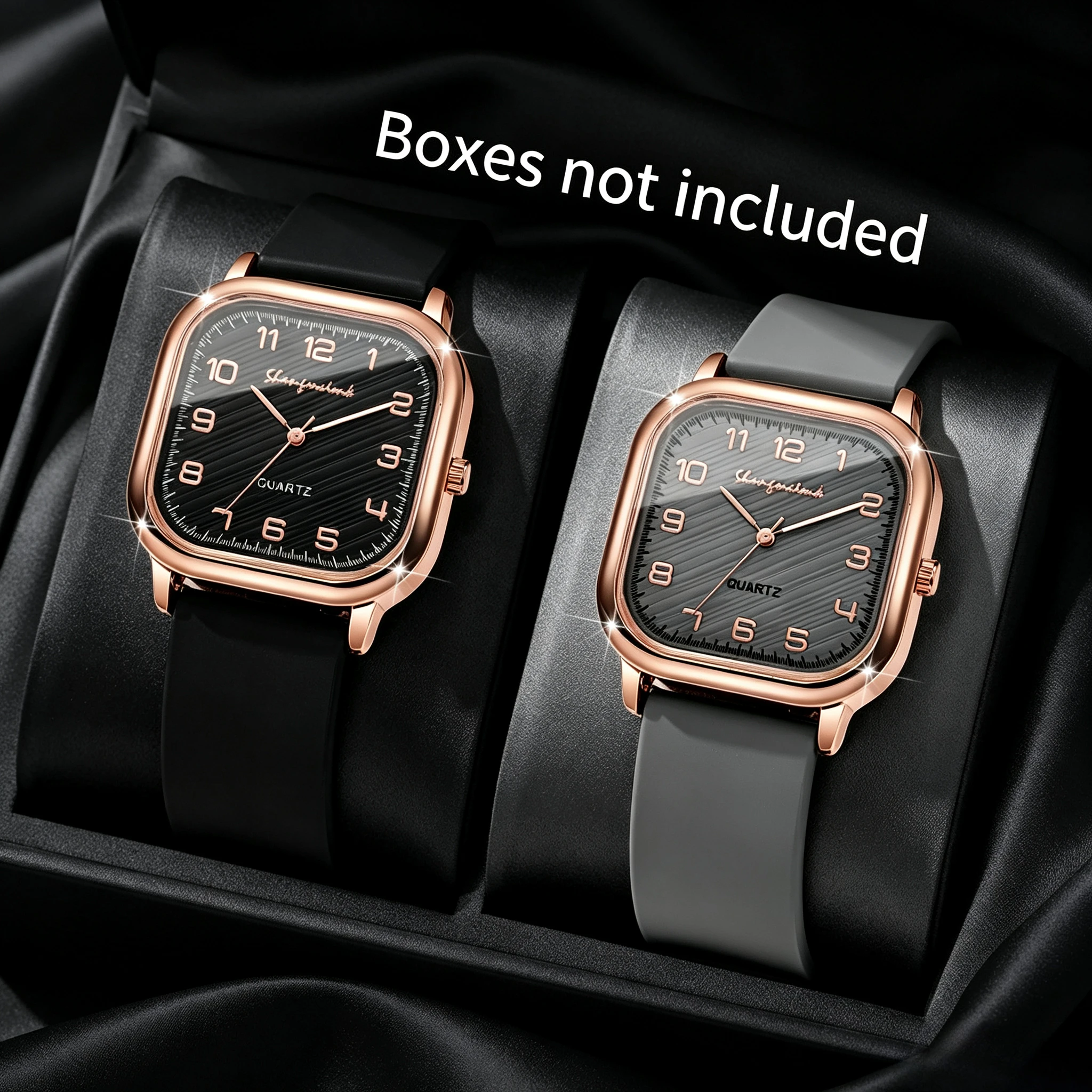 2PCS Fashion Women Watches Set Square Arabic Dial Silicone Strap Ladies Quartz Watch Girls Clock Relogio Feminino（Without Box）