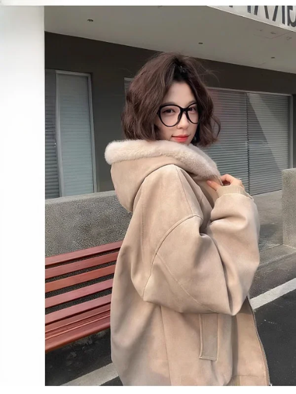 

American Sle Fce Lined Cotton Jaet Men Women Winter Neutral Lazy Outfit Retro Dyed PU Leather Cotton Coat Hooded Zipper