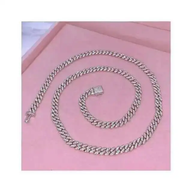 

6mm Miami Cuban Link Chain Vvs Moissanite Diamond Stubbed 925 Sterling Silver White Gold Plated 18-24