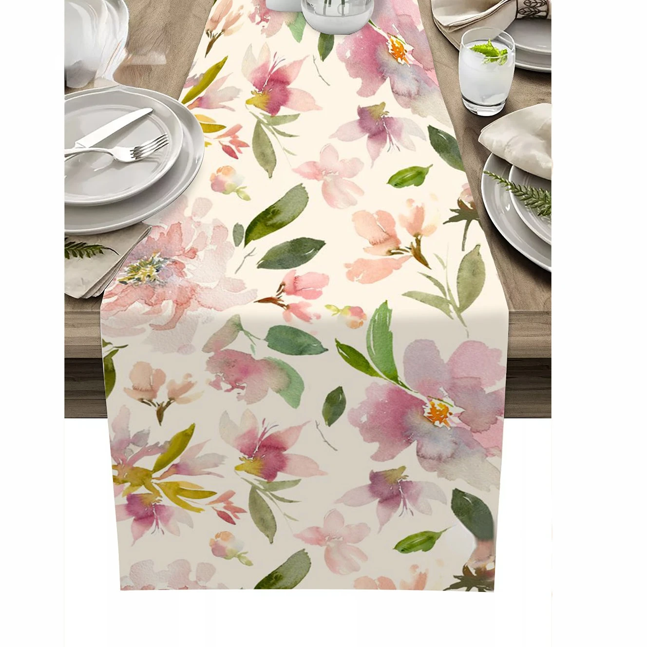 

Pink Watercolor Floral Linen Table Runner Wedding Decoration Rectangle Table Runner Table Holiday Party Coffee Tablecloth