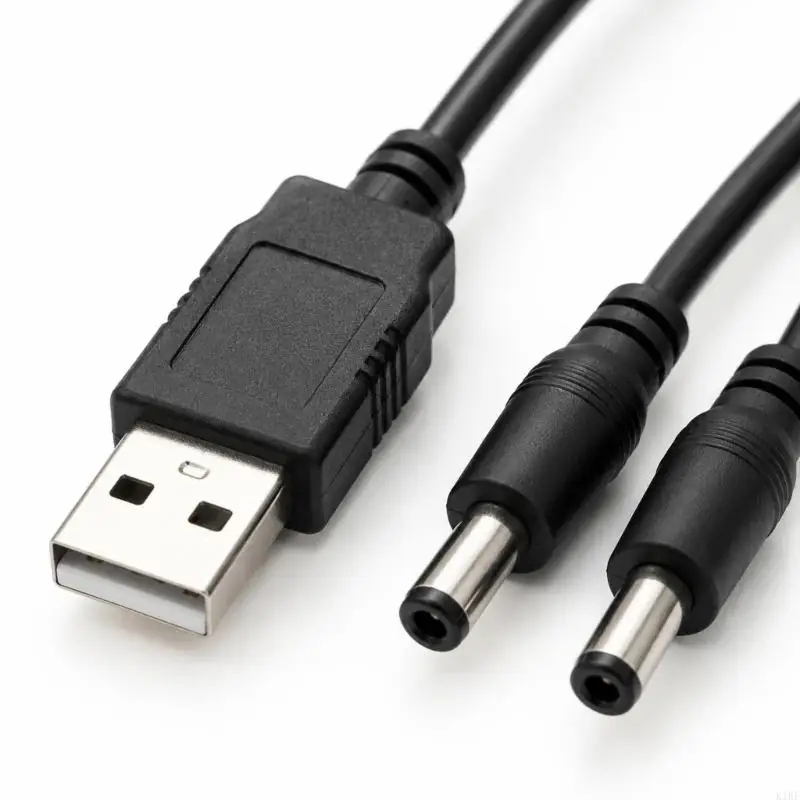 Center-Positive USB Power Splitter Cord with DC5521 Male Outputs, PVC Insulation, and a Branched Cable Construction K1KF