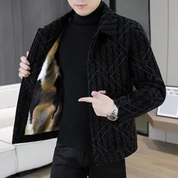 2024 herbst Winter männer Verdicken Plüsch Windjacke Parkas Streetwear Mid-Länge Warme Fleece Jacken Abnehmbare Pelz Kragen Mäntel