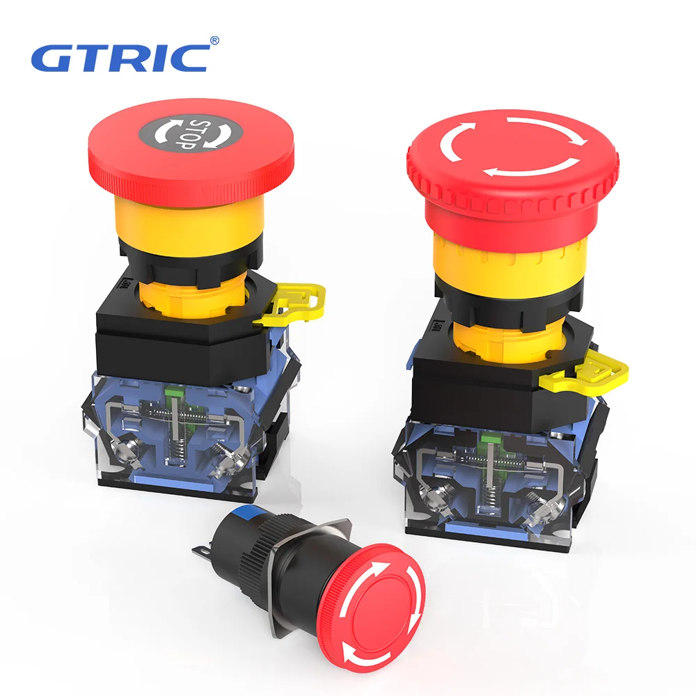 GTRIC 비상 정지 푸시 버튼 스위치 16/22MM 빨간색 녹색 버섯 캡 1NO1NC 자동 잠금 실버 접점 Switchwsalarm 버튼