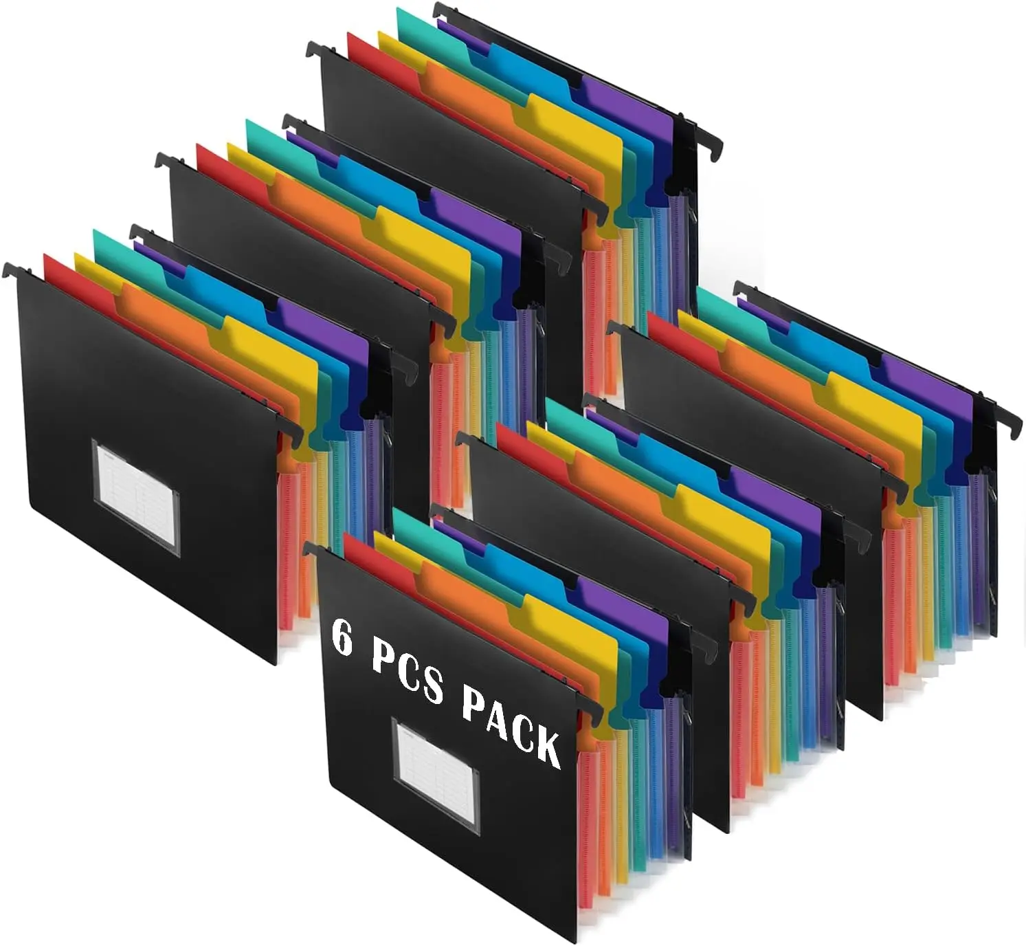 

7-Pocket Hanging File Folder with Retractable Hooks, Expandable Accordion Organizer for Filing Cabinet, Letter Size (6 Pack)