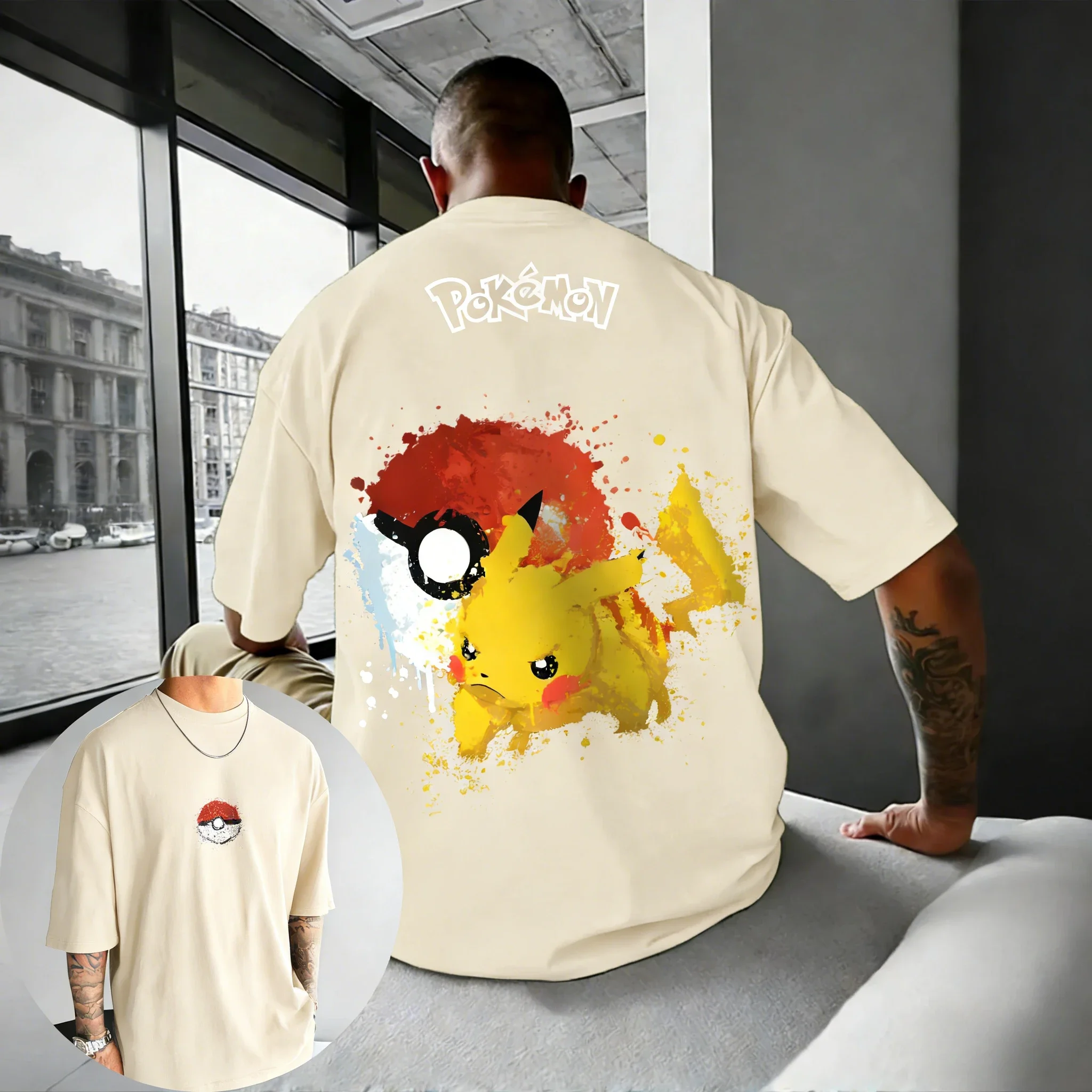 

Мужская и женская футболка из чистого хлопка с принтом Покемон, новинка лета, повседневный свободный топ в стиле Харадзюку с принтом Пикачу, Y2K, для родителей и детей