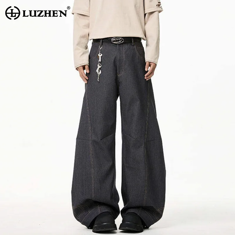 

LUZHEN Elegant Fashion Solid Color Wide Leg Casual Jeans Men's 2025 New High Quality Loose Straight Denim Pants Handsome JY3118