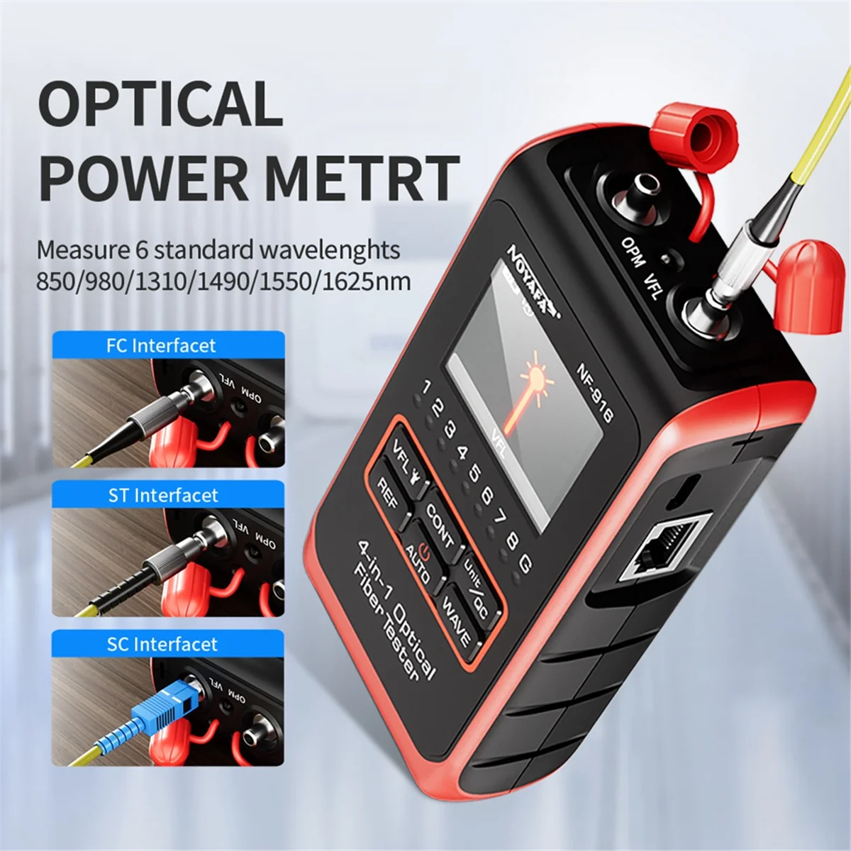 

Optical Power Meter Fiber Optical Power Meter Visual Fault Locator -916 VFL REF FC SC Rj45 Fiber Optic Cable Tester Network Too