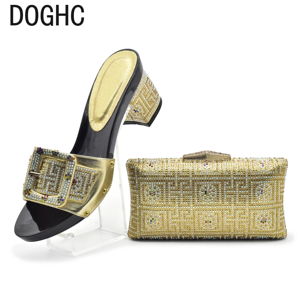 

New Arrival Italian Shoes and Bags To Match Nigerian Shoe with Bag Set Decorated with Rhinestone Women Shoes Super Big Size 43