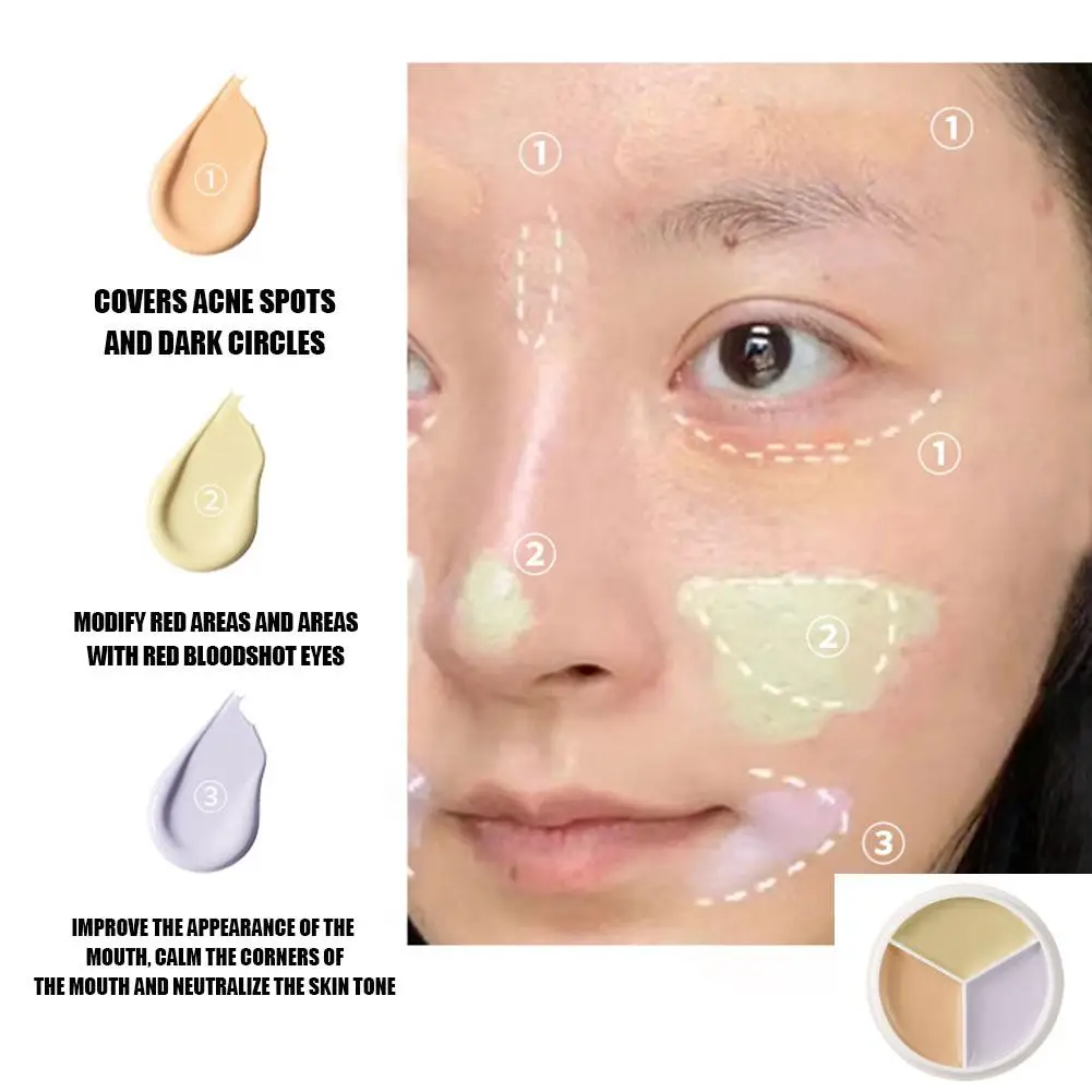 3-kleuren Concealer Palet Crèmekleurige Textuur Bedekt Acne Markeert Donkere Kringen Multifunctionele Gezichtsmake-Up Die Blijvend Verheldert Gezichtscosmetica