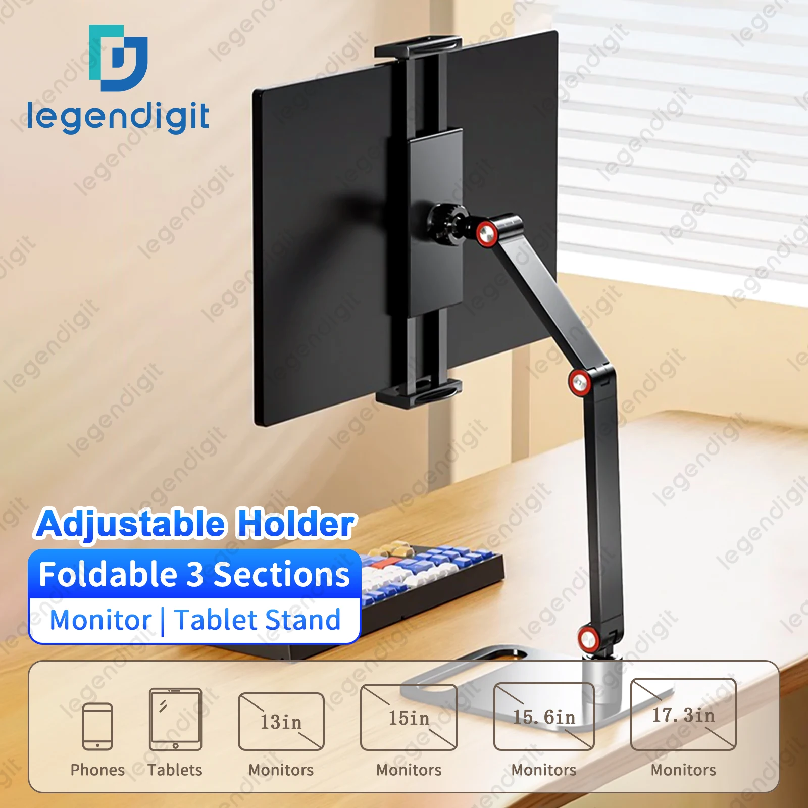 Foldable Tablet Stand Holder for iPad with Heavy Base for Desk Adjustable Laptop Kindle Portable Monitor Expandable Tablet Stand