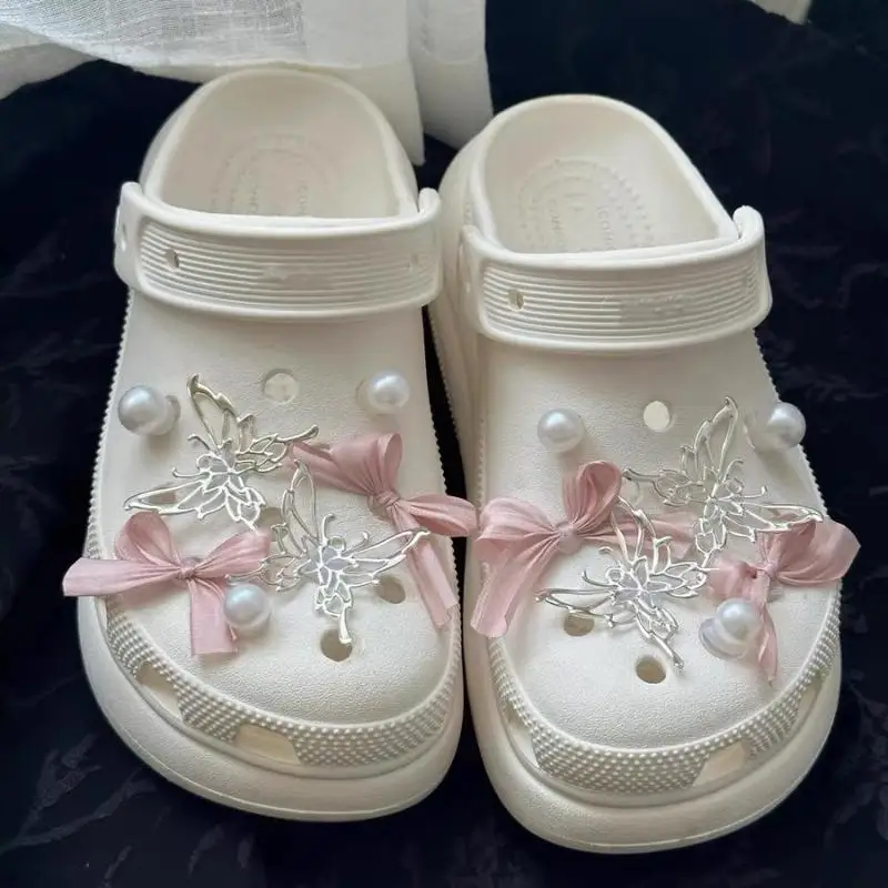 زهور الأحذية الرائعة بإبزيم قابل للفصل DIY؛ مجموعة مكونة من 8 قطع على شكل فيونكة وردية للفتيات؛ زينة أحذية الحديقة؛ هدية للاحتفالات. #2