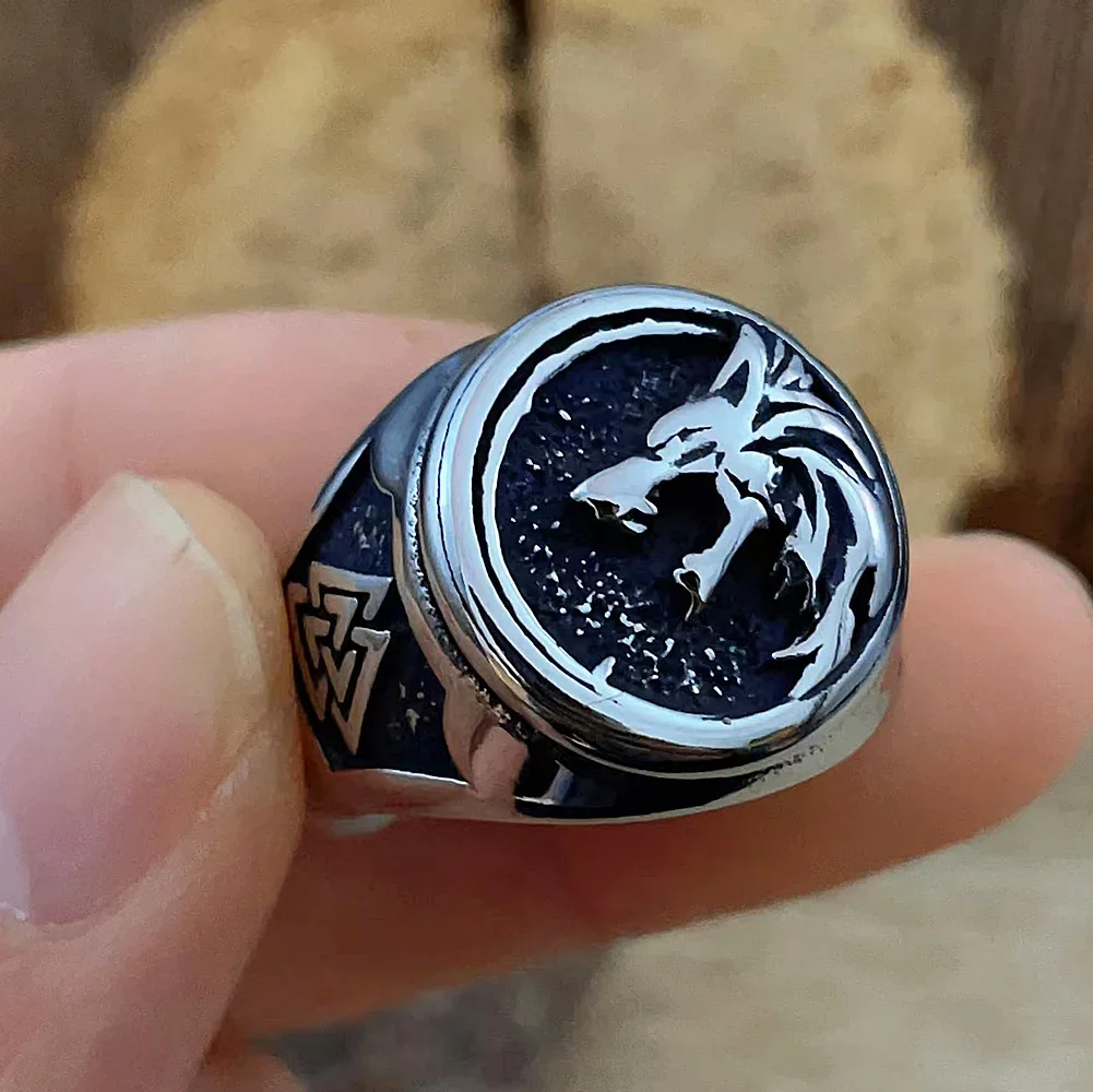 Vintage Viking Wolf Ring For Men Norse Viking Valknut Ring Stainless Steel Odin Wolf Totem Jewelry Accessories Gift Wholesale