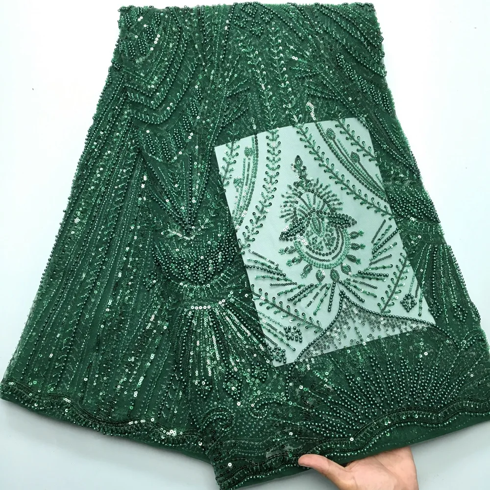 

Green African Lace Fabrics French Tulle Lace Fabric 2024 High Quality Nigerian Laces With Beads Mesh Fabric For Wedding S3910