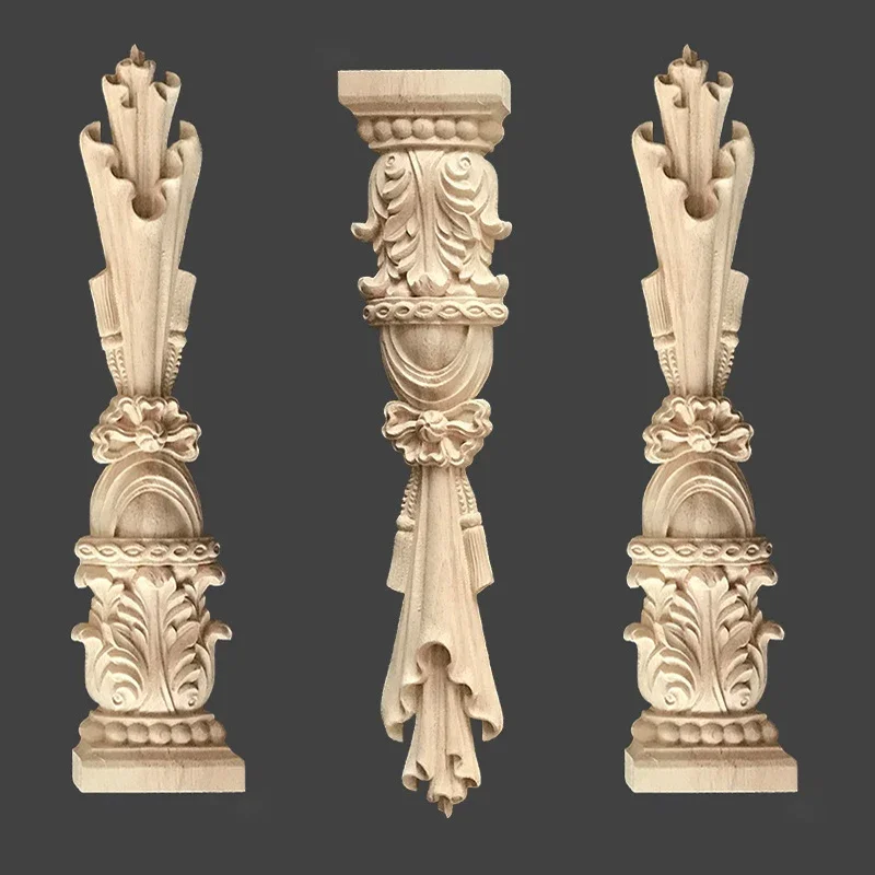 Accessories Carved Stigma Solid Wood Fireplace Cabinet Vertical Flower Roman Column Decoration European Style Home