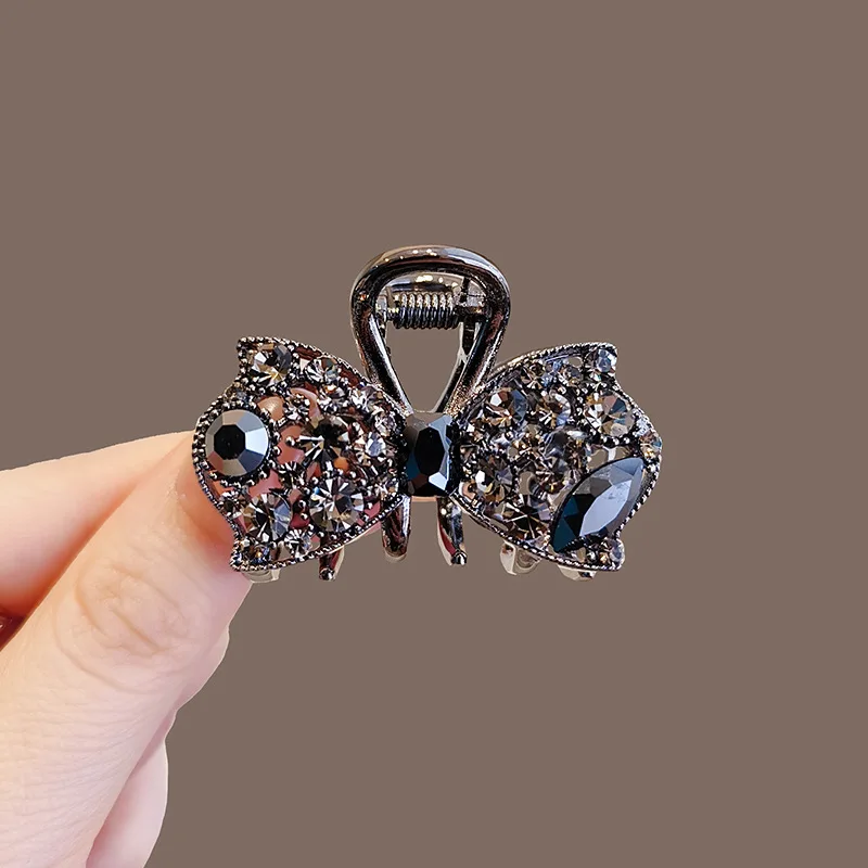 Nieuwe Mode Legering Strass Kleine Haarclips Voor Meisjes Vrouwen Zwart Grijp Clip Paardenstaart Glanzende Sieraden Decoratie Haarspelden