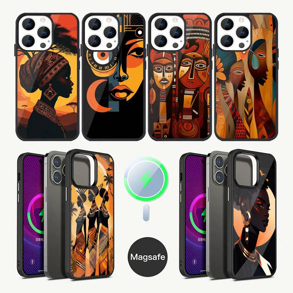 

African Art Phone Case For iPhone 16,15,14,13,12,11,Plus,Pro,Max Mini Magsafe Magnetic Wireless Charging