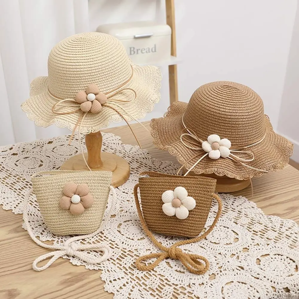 

Holiday Big Brim Kids Straw Cap Bag Breathable UV Protection Beach Cap Spring Summer Travel Sun Hat Children Girls