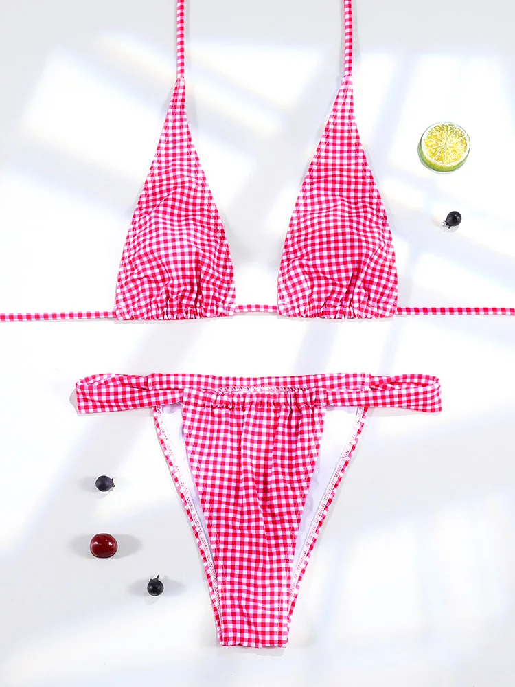 Miyouj Printed Bikini Gingham Swimwear Sexy Bikinis Set Triangle Bathsuits Women Swimsuit Low Waist Biquini New Two Piece Suit