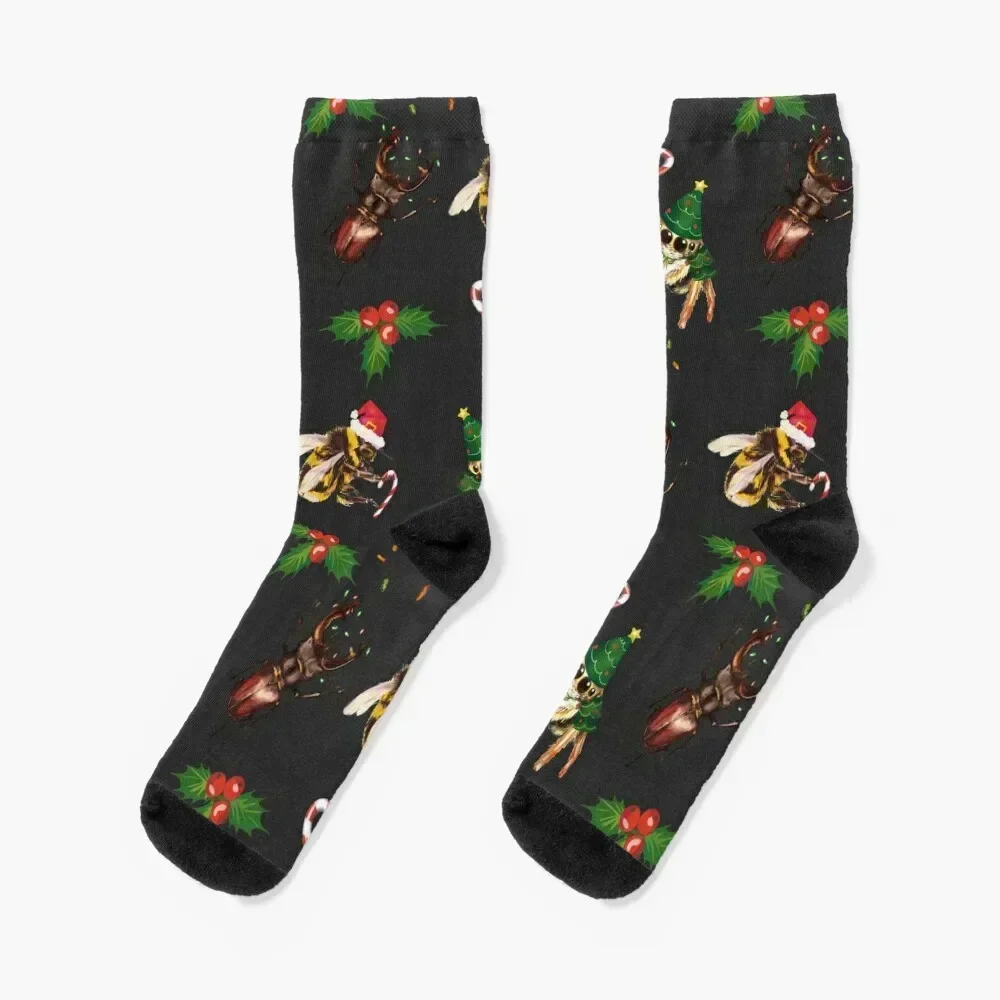 

Christmas Bugs Pattern | Festive Insects and Spider Socks heated ankle gym sports stockings Girl'S Socks Men's