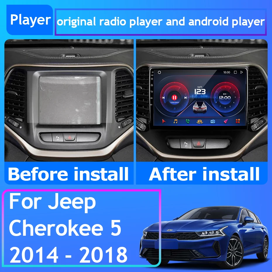 

Автомагнитола для Jeep Cherokee 5 2014-2018, Автомагнитола для Carplay, GPS-навигация, автомагнитола на Android, без DVD, мультимедийный плеер с Bluetooth, типоразмер 2DIN