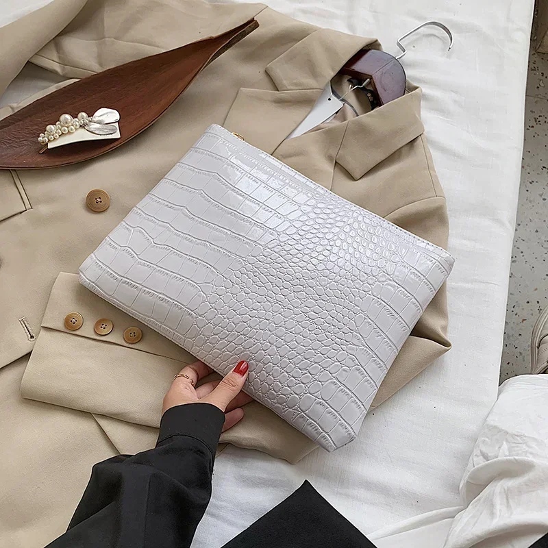 Pochette motif crocodile pour femme, pochette décontractée solide, fermeture éclair, enveloppe carrée, sac initié, sacs à main pour dames