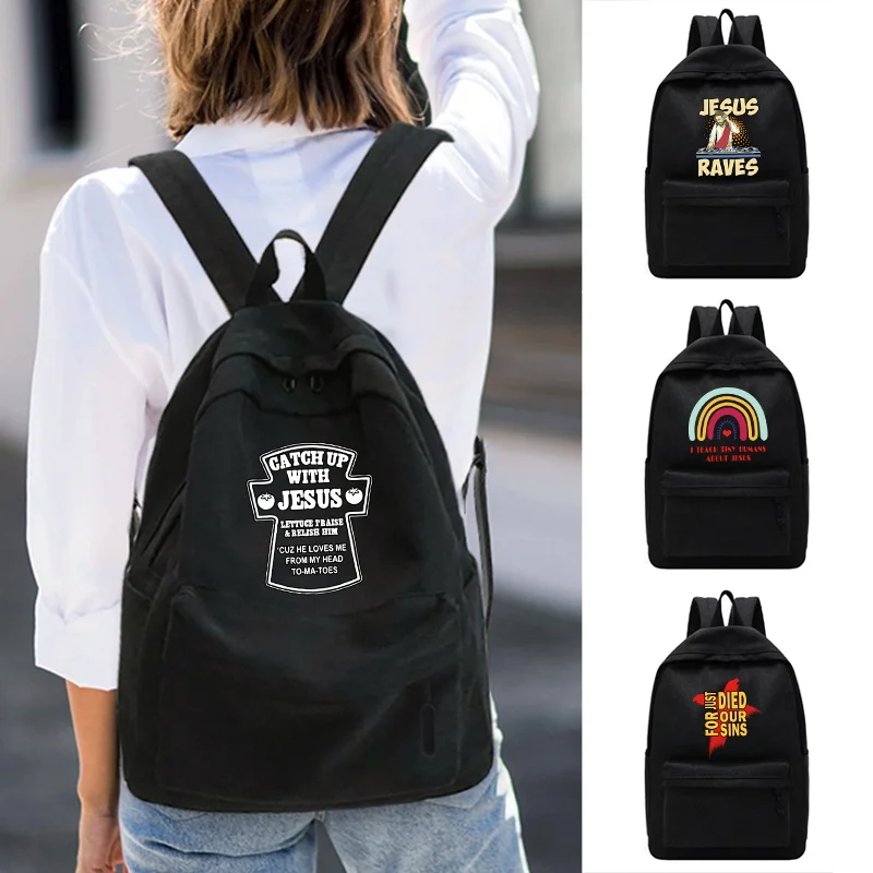 Unisex mochila de lona ocasional jesus impresso bookbag viagem pesca caça saco ao ar livre mochilas esportes acampamento caminhadas mochilas