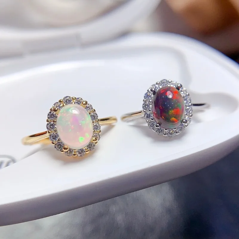 Natural Black/white Opal 6x8mm Rings Sterling 925 Silver Gemstone 6*8mm for Women Birthday Party Jewelry Gift view 2